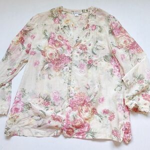 Pendleton Vintage Blouse Elegant Floral Cotton Silk Top Shirt Romantic feminine